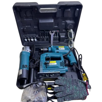 Kit de Herramientas Eléctricas 3 en 1 – Amoladora + Taladro + Sierra Caladora